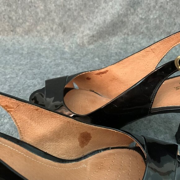 Clarks Artisan Women's Patent Leather Black Shoes Sling Back Heel Peep Toe Shoes - Picture 10 of 12